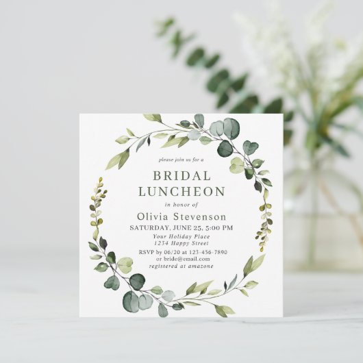 Modern Eucalyptus Wreath Lijst BRIDAL LUNCHEON Kaart (Staand voorkant)