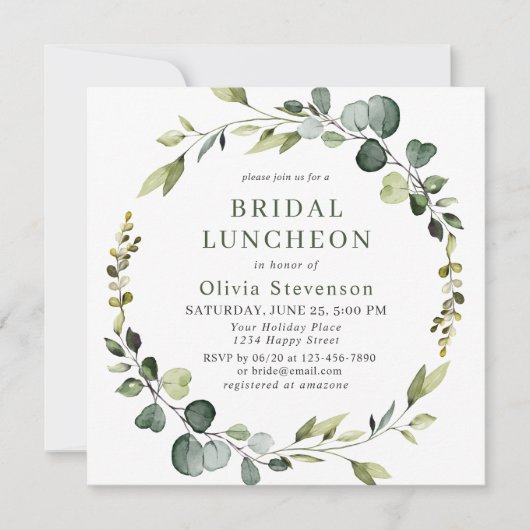 Modern Eucalyptus Wreath Lijst BRIDAL LUNCHEON Kaart (Voorkant)
