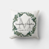 Modern Eucalyptus Wreath Monogram Weddenschap Kussen (Voorkant)