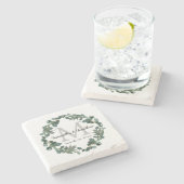 Modern Eucalyptus Wreath Monogram Weddenschap Stenen Onderzetter (Zijkant)