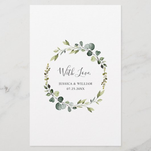 Modern Eucalyptus Wreath Weddenrenmenu (Achterkant)