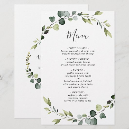 Modern Eucalyptus Wreath Weddenrenmenu (Voorkant / Achterkant)
