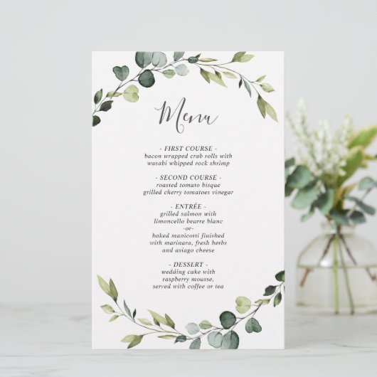 Modern Eucalyptus Wreath Weddenrenmenu (Staand voorkant)