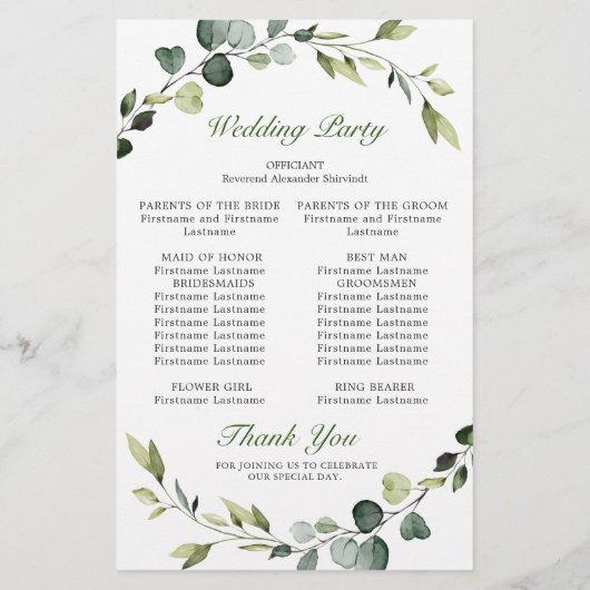 Modern Eucalyptus Wreath Wedding Ceremony Programm (Achterkant)