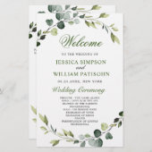 Modern Eucalyptus Wreath Wedding Ceremony Programm (Voorkant / Achterkant)