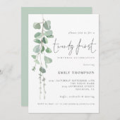 Modern Eucalyptusscript 21st verjaardag Kaart (Voorkant / Achterkant)