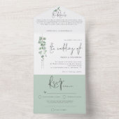 Modern Eucalyptusscript huwelijk All In One Uitnodiging (Binnen)