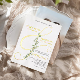 Modern Eucalytpus Ampersand Photo Wedding Gold Folie Uitnodiging