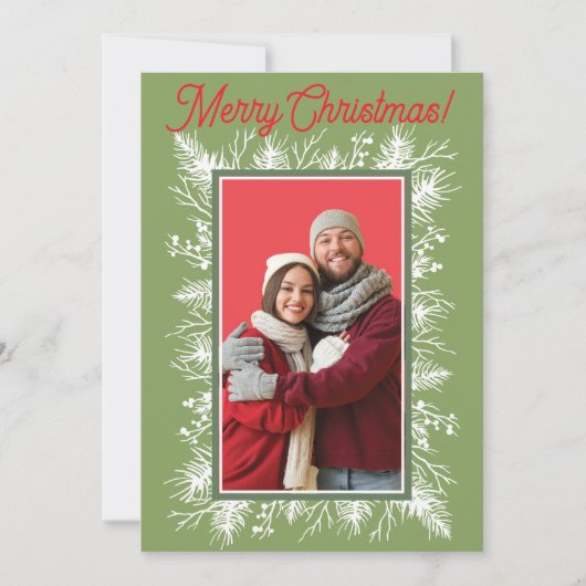Modern Evergreen Photo Christmas Invitation Kaart (Voorkant)