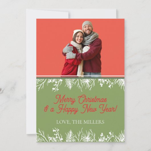 Modern Evergreen Photo Christmas Invitation Kaart (Achterkant)