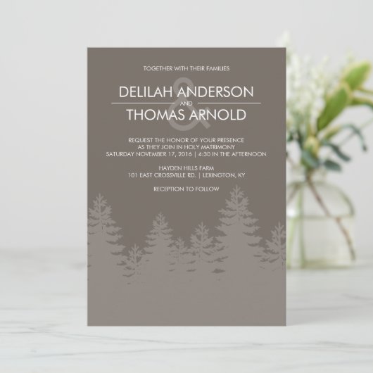 Modern Evergreen Tree Silhouette Winter Wedding Kaart (Staand voorkant)