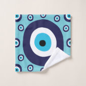 Modern Evil Eye Marine Blauw Aqua Circles Patroon Bad Handdoek (Wasdoekje)