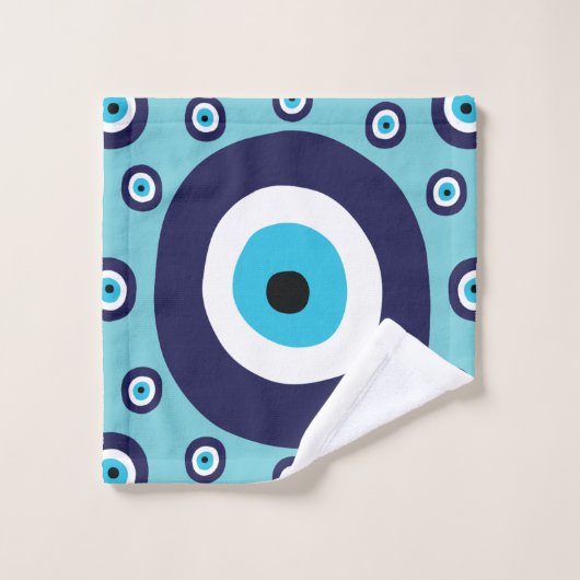 Modern Evil Eye Marine Blauw Aqua Circles Patroon Bad Handdoek (Wasdoekje)