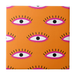 Modern Evil Eye Pattern Verbrand Sinaasappel Boho Tegeltje