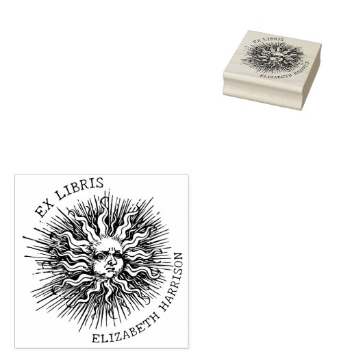 Modern Ex Libris  Mystieke Zon, Aangepast boek Rubberstempel (Gestempeld)