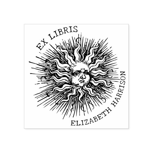 Modern Ex Libris Mystieke Zon, Aangepast boek Rubberstempel (Afrduk)