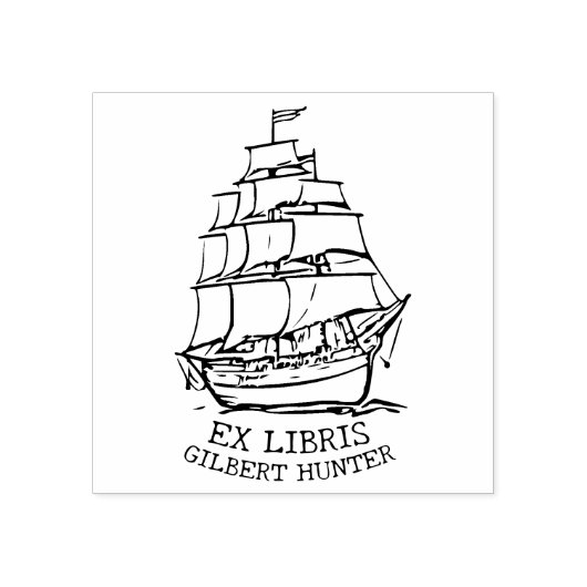 Modern Ex Libris Scheeps Nautische Bibliotheek Boe Rubberstempel (Afrduk)