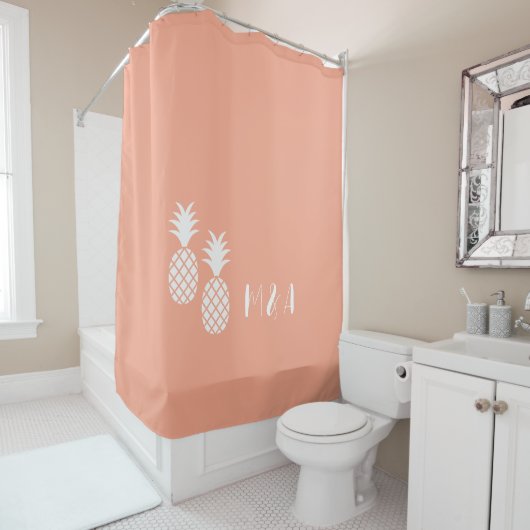 Modern Exotisch Roze Witte Ananas Patroon Douchegordijn (In situ)