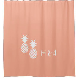 Modern Exotisch Roze Witte Ananas Patroon Douchegordijn