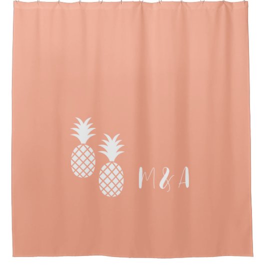 Modern Exotisch Roze Witte Ananas Patroon Douchegordijn (Voorkant)