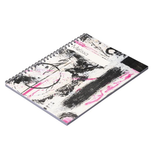 Modern expressief roze en zwart abstract geschilde notitieboek (Linkerzijde)