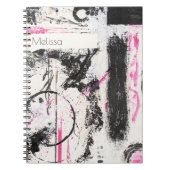 Modern expressief roze en zwart abstract geschilde notitieboek (Voorkant)