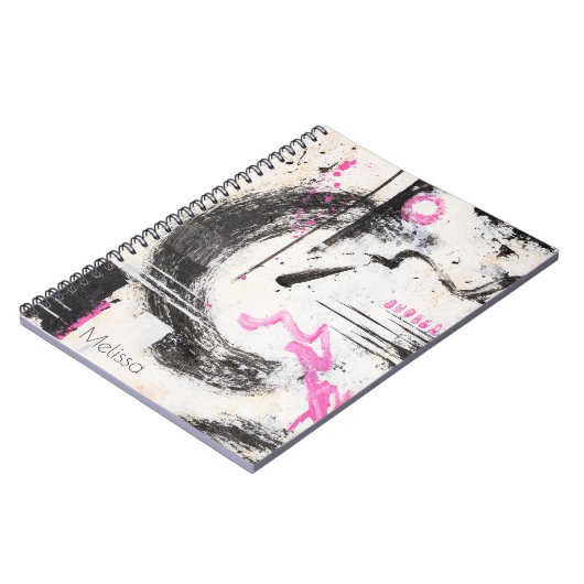 Modern expressief roze en zwart abstract geschilde notitieboek (Linkerzijde)