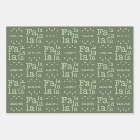 Modern Fa La Green Simple Add Name Christmas Inpakpapier Vel (Voorkant)