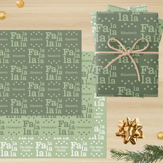 Modern Fa La Green Simple Add Name Christmas Inpakpapier Vel