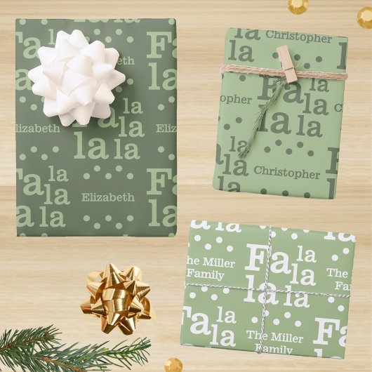 Modern Fa La Green Simple Add Name Christmas Inpakpapier Vel