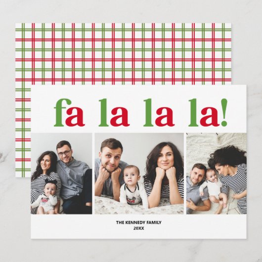 Modern Fa La La La 3-fotokerstkaart Kaart (Voorkant / Achterkant)