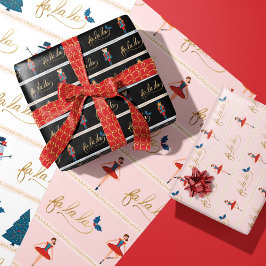 Modern Fa La La La La Kerstmis Nutkraker Character Inpakpapier Vel