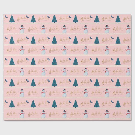 Modern Fa La La La Stripe kerstboom & Snowman Cadeaupapier (Vlak)