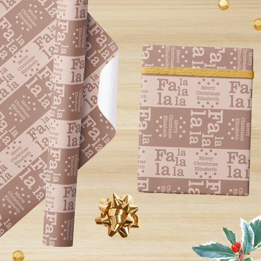 Modern Fa La Mocha Simple Christmas Add Name Cadeaupapier