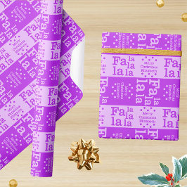 Modern Fa La Paarse Simple Christmas Naam toevoege Cadeaupapier