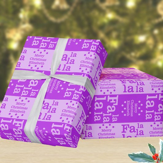 Modern Fa La Paarse Simple Christmas Naam toevoege Cadeaupapier