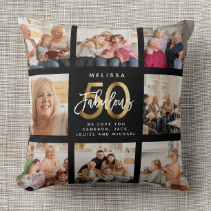 Modern Fabulous 50th Birthday Foto Collage Gold  Kussen
