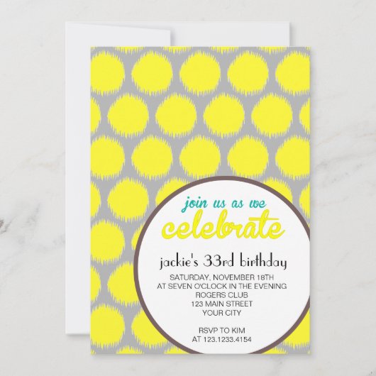Modern Fabulous Ikat Gray Yellow Birthday Party Kaart (Voorkant)