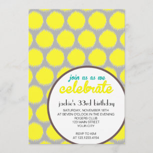 Modern Fabulous Ikat Gray Yellow Birthday Party Kaart