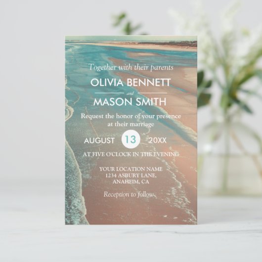 Modern Fade Tropical Beach Zee Weddenschap Card Kaart (Staand voorkant)
