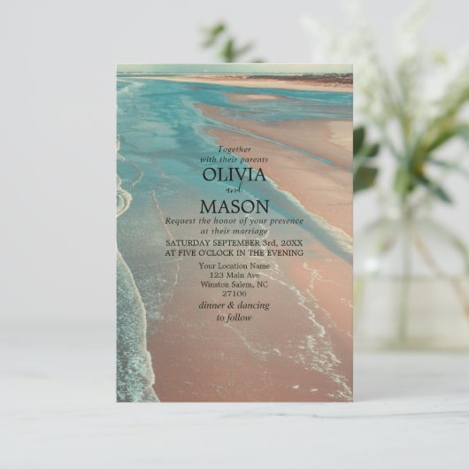 Modern Fade Tropical Beach Zee Weddenschap Card Kaart (Staand voorkant)