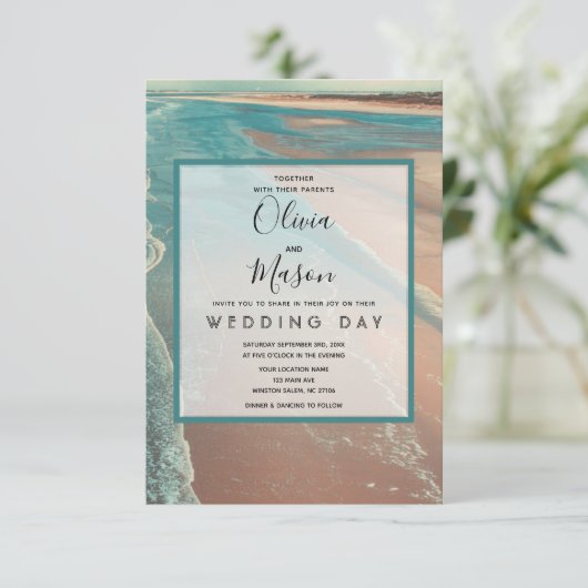 Modern Fade Tropical Beach Zee Weddenschap Card Kaart (Staand voorkant)