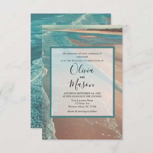 Modern Fade Tropical Beach Zee Weddenschap Card Kaart (Voorkant / Achterkant)