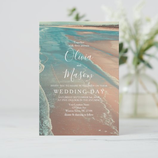 Modern Fade Tropical Beach Zee Weddenschap Card Kaart (Staand voorkant)