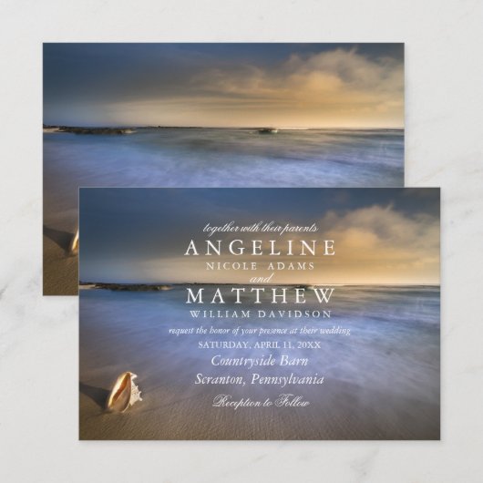 Modern Fade Tropical Beach Zee Weddenschap Card Kaart (Voorkant / Achterkant)