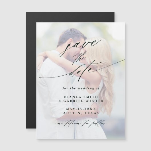 Modern Faded Foto Weddenschap Save the Date Magnet (Voorkant / Achterkant)