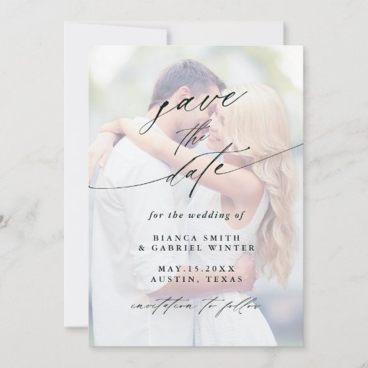 Modern Faded Photo Wedding Save The Date (Voorkant)
