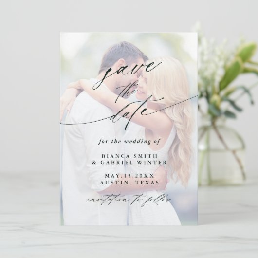 Modern Faded Photo Wedding Save The Date (Staand voorkant)