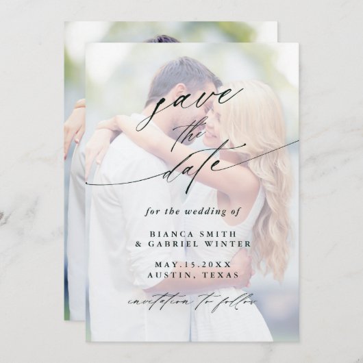 Modern Faded Photo Wedding Save The Date (Voorkant / Achterkant)