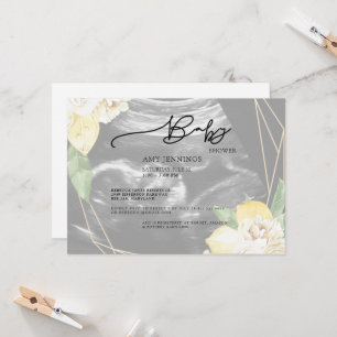 Modern Faded Ultrasound Floral Baby shower Kaart